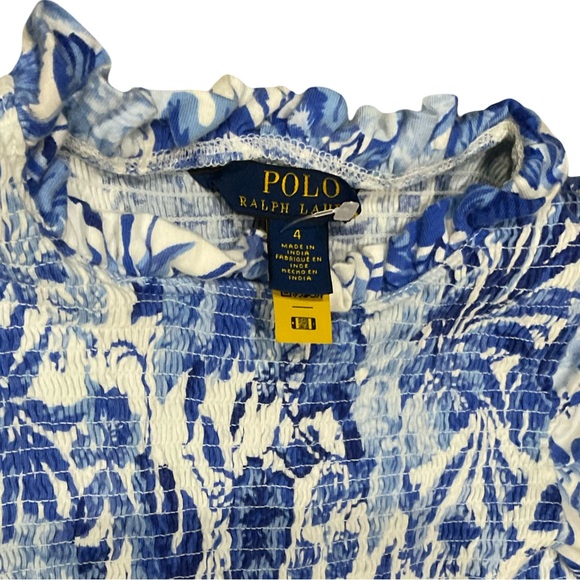 Ralph Lauren Cotton Blue and white Smocked Bodice long sleeve Floral Dress NWOT - Picture 7 of 10